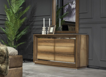 Chest of drawers + Mirror Modern Style Brown with Storage Luxury Set new